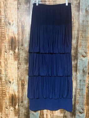 Women's Tiered Maxi Skirt in Navy - Elegant Flow